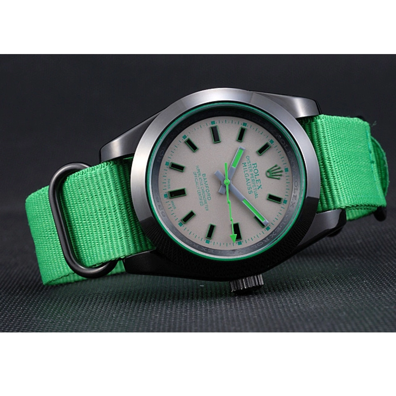 Aaa fake watches 622004 Rolex Strap Bamford Milgauss Nylon Green 0521